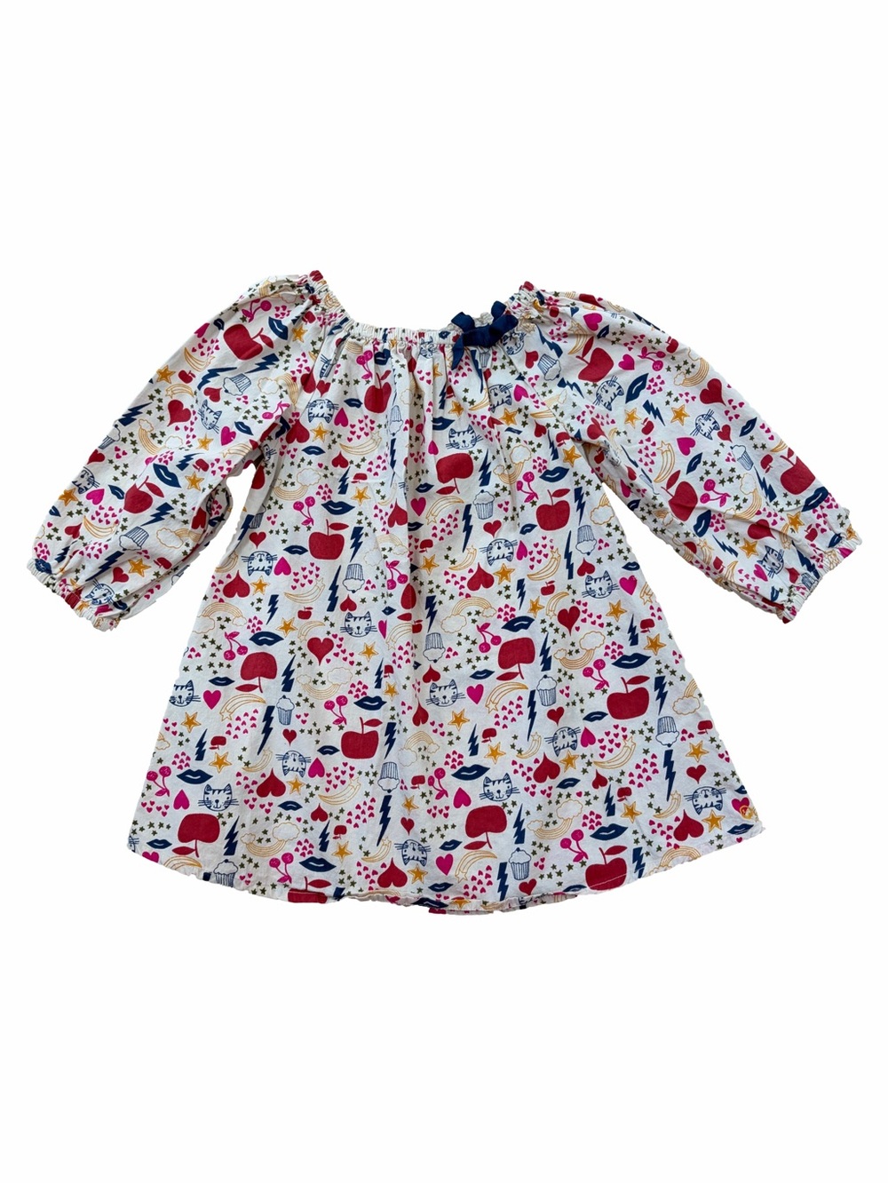 Happy by Pink Chicken Size 3 Years Apple Hearts Rainbow Star Print Peasant Dress